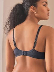 Navy Blue DD+ Non Pad Plunge Floral Selvedge Lace Bra - Image 4 of 7