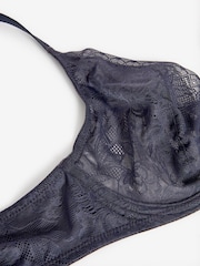Navy Blue DD+ Non Pad Plunge Floral Selvedge Lace Bra - Image 7 of 7