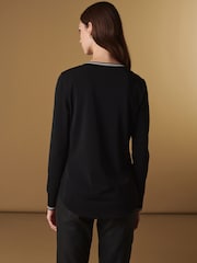 Black Premium Long Sleeve Contrast V-Neck Top - Image 2 of 10