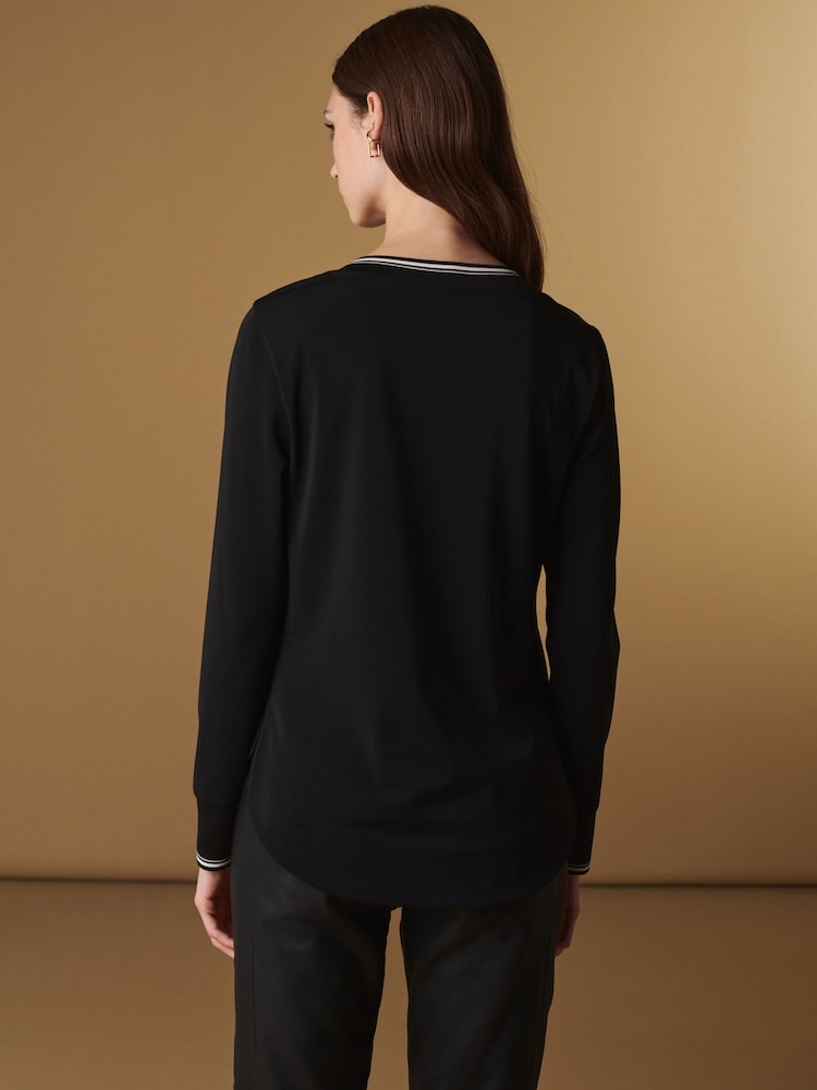 Black Premium Long Sleeve Contrast V-Neck Top - Image 2 of 10