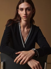 Black Premium Long Sleeve Contrast V-Neck Top - Image 5 of 10