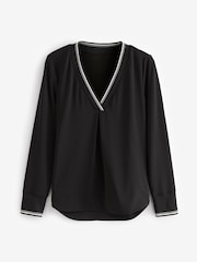 Black Premium Long Sleeve Contrast V-Neck Top - Image 6 of 10
