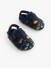 Navy Dinosaur Faux Fur Lined Clog Slippers - Image 1 of 5