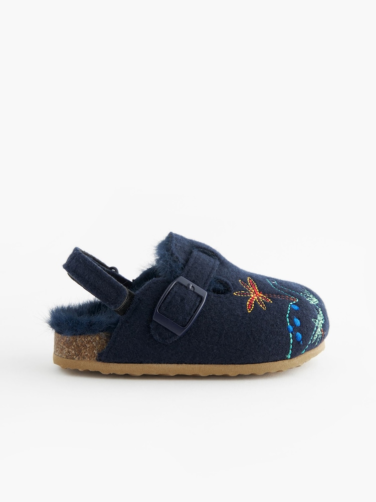 Navy Dinosaur Faux Fur Lined Clog Slippers - Image 2 of 5