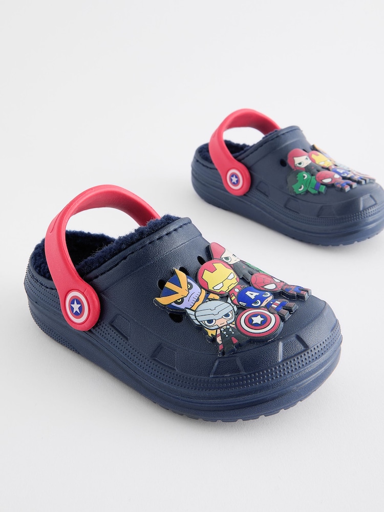 Navy Blue Marvel Faux Fur Lined Slipper Clogs - Image 1 of 5