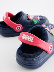 Navy Blue Marvel Faux Fur Lined Slipper Clogs - Image 3 of 5