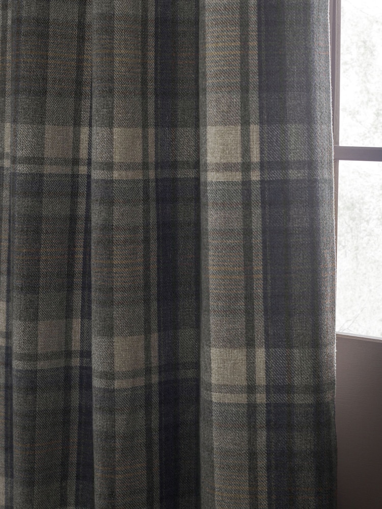 Blue/Grey Alpine Check Super Thermal Eyelet Door Curtain - Image 3 of 5