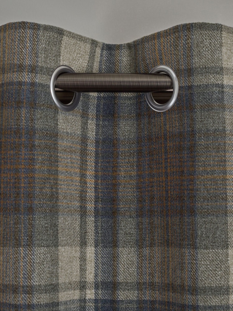 Blue/Grey Alpine Check Super Thermal Eyelet Door Curtain - Image 4 of 5
