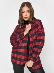 Yours Curve Red Brushed Oversized Boyfriend Shirt - Image 1 of 4