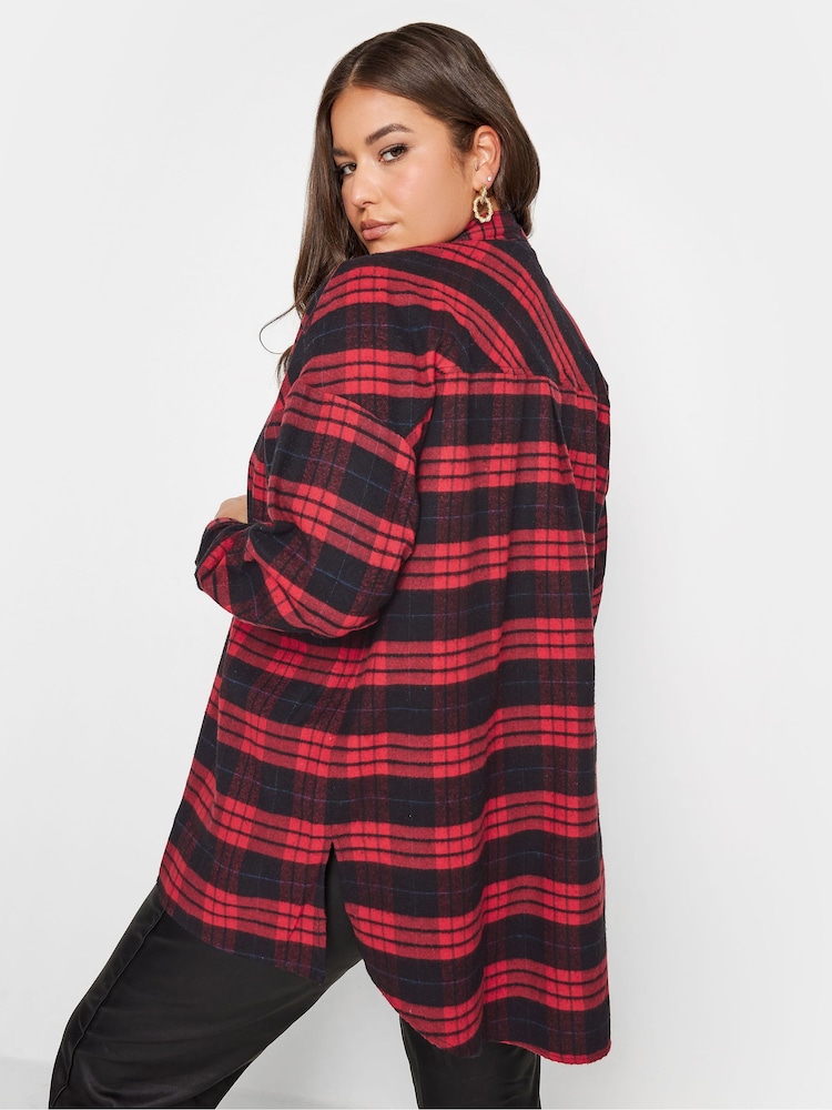 Yours Curve Red Brushed Oversized Boyfriend Shirt - Image 2 of 4