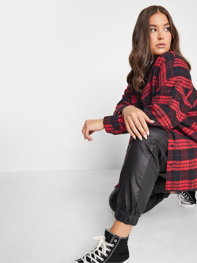 Yours Curve Red Brushed Oversized Boyfriend Shirt - Image 4 of 4