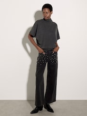 Apricot Grey Button Back Soft Knit Top - Image 1 of 5
