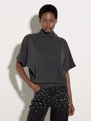 Apricot Grey Button Back Soft Knit Top - Image 2 of 5