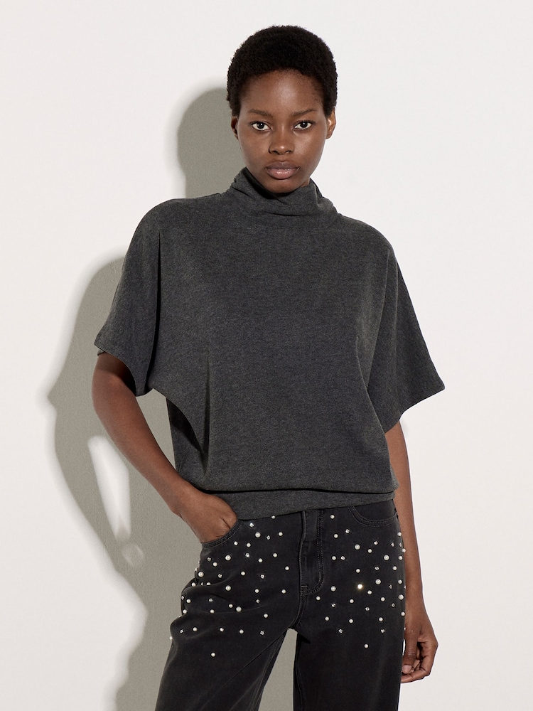 Apricot Grey Button Back Soft Knit Top - Image 2 of 5