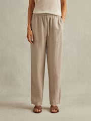 Reiss Sand Romie Drawstring Linen Trousers - Image 3 of 6
