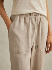 Reiss Sand Romie Drawstring Linen Trousers - Image 4 of 6