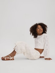 Reiss Ivory Nella 4-9 yrs Cotton Broderie Lace Trousers - Image 1 of 4