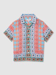 Reiss Orange Multi Pantain 9-13 yrs Linen Printed Cuban Collar Shirt - Image 2 of 4
