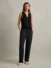 Reiss Charcoal Romie Drawstring Linen Trousers - Image 1 of 5