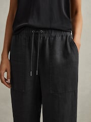 Reiss Charcoal Romie Drawstring Linen Trousers - Image 3 of 5
