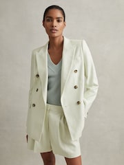 Reiss Mint Dianna Double Breasted Linen Blend Suit Blazer - Image 1 of 6
