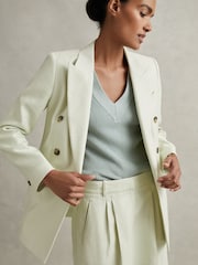 Reiss Mint Dianna Double Breasted Linen Blend Suit Blazer - Image 5 of 6