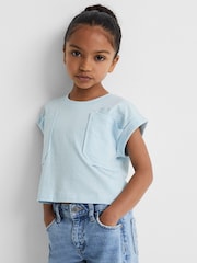 Reiss Blue Lulu 13-14 yrs Cropped Cotton Crew Neck T-Shirt - Image 1 of 6
