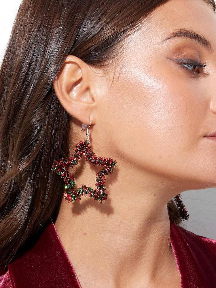 Rouge - Boucles d’oreilles guirlandes étoile de Noël - Image 2 of 3
