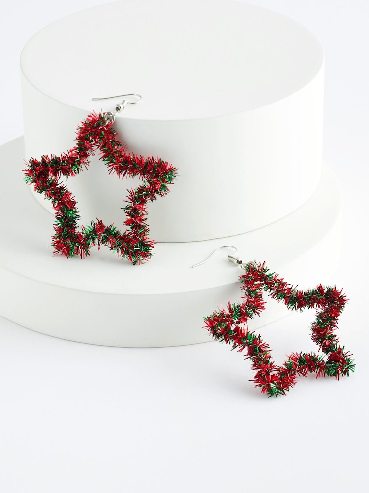 Rouge - Boucles d’oreilles guirlandes étoile de Noël - Image 3 of 3