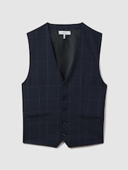 Reiss Navy Klink Wool Check Single Breasted Slim Fit Waistcoat - Image 2 of 6