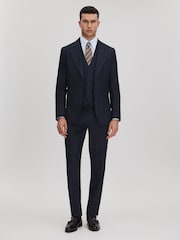 Reiss Navy Klink Wool Check Single Breasted Slim Fit Waistcoat - Image 3 of 6