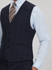 Reiss Navy Klink Wool Check Single Breasted Slim Fit Waistcoat - Image 4 of 6