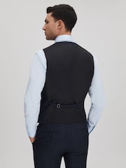 Reiss Navy Klink Wool Check Single Breasted Slim Fit Waistcoat - Image 5 of 6