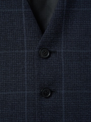 Reiss Navy Klink Wool Check Single Breasted Slim Fit Waistcoat - Image 6 of 6