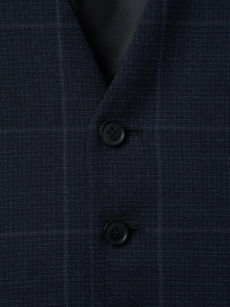 Reiss Navy Klink Wool Check Single Breasted Slim Fit Waistcoat - Image 6 of 6