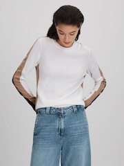 Reiss Ivory/Black Addison Wool Blend Colourblock Jumper - Image 1 of 7
