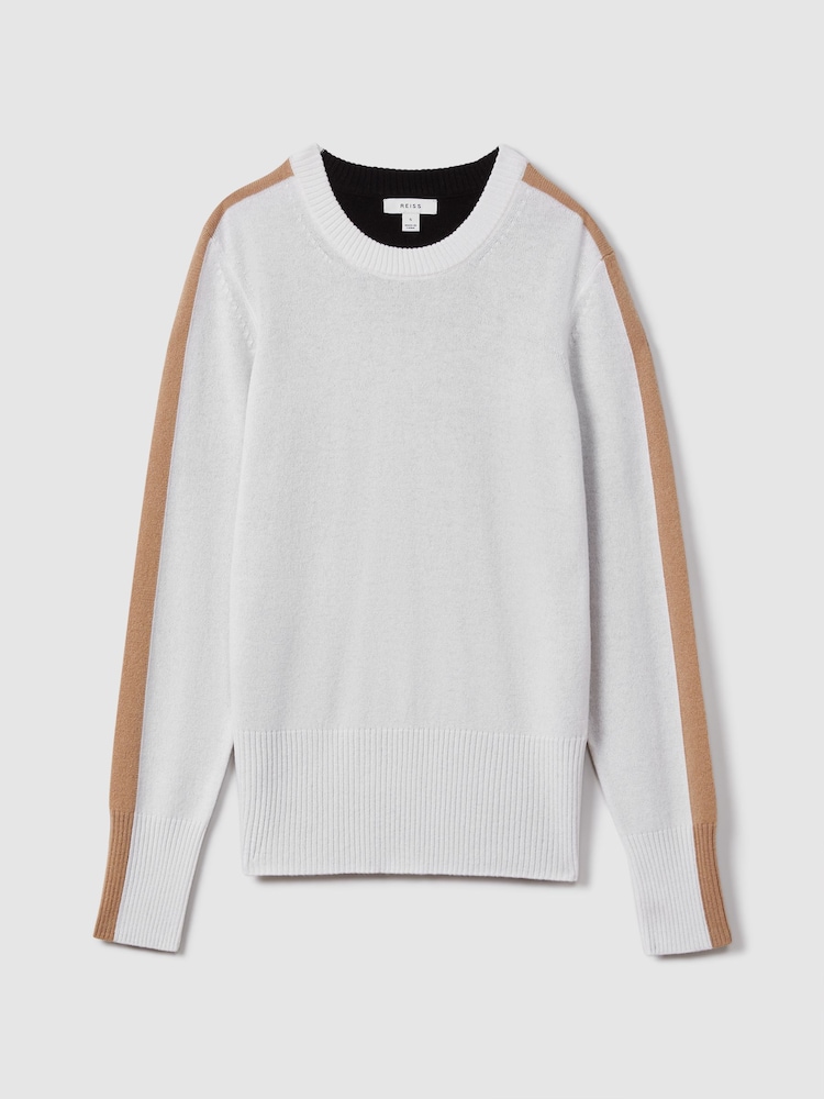 Reiss Ivory/Black Addison Wool Blend Colourblock Jumper - Image 2 of 7