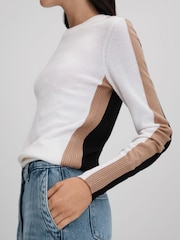 Reiss Ivory/Black Addison Wool Blend Colourblock Jumper - Image 3 of 7
