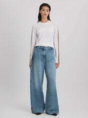 Reiss Ivory/Black Addison Wool Blend Colourblock Jumper - Image 4 of 7