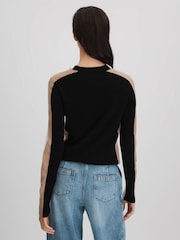 Reiss Ivory/Black Addison Wool Blend Colourblock Jumper - Image 6 of 7