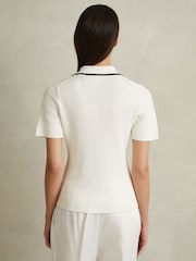 Reiss Ivory/Black Seleena Linen Blend Open Collar Polo Shirt - Image 4 of 4