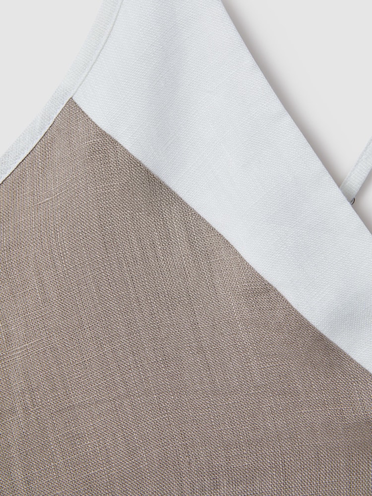 Reiss Ivory/Taupe Stevie Linen Colourblock Cross-Back Midi Dress - Image 5 of 5