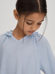 Reiss Blue Millie 13-14 yrs Seersucker Cotton Ruffle Dress - Image 4 of 7