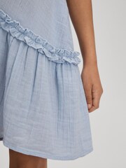 Reiss Blue Millie 13-14 yrs Seersucker Cotton Ruffle Dress - Image 5 of 7