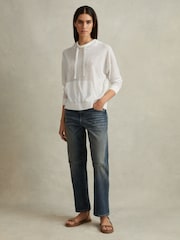 Reiss Ivory Candy Cotton Blend Sheer Hoodie - Image 3 of 4