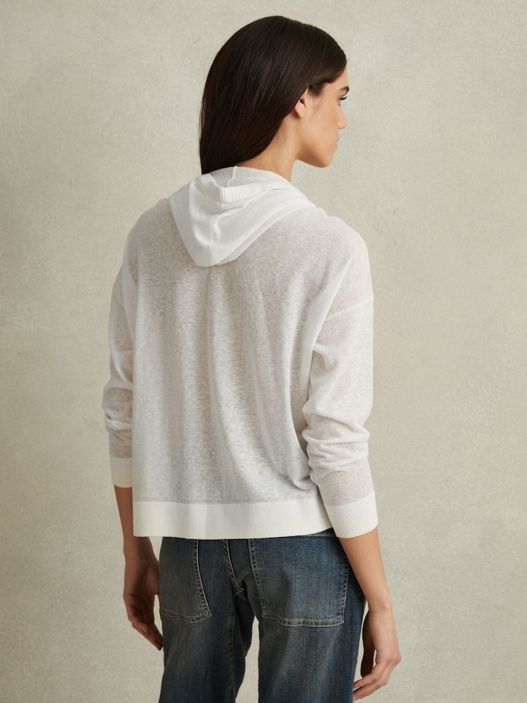 Reiss Ivory Candy Cotton Blend Sheer Hoodie - Image 4 of 4