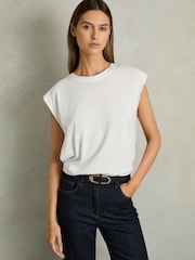 Reiss White Morgan Cotton Capped Sleeve T-Shirt - Image 1 of 6