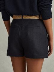 Reiss Navy Belle Linen Belted Shorts - Image 5 of 6