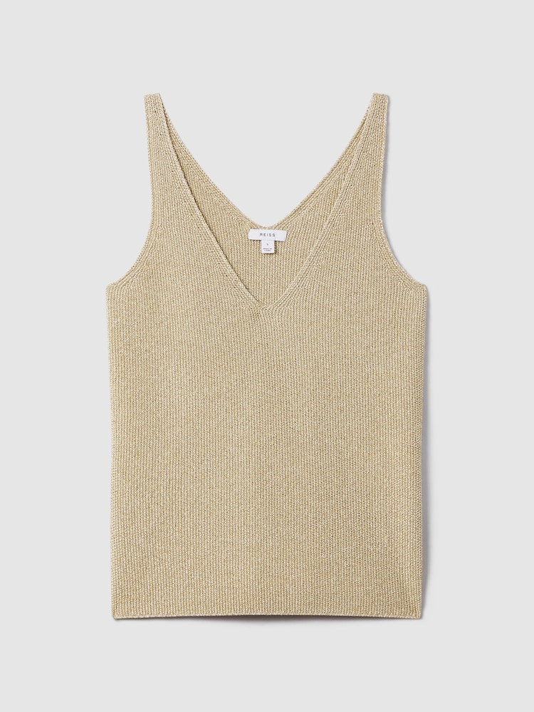 Reiss Gold Mika Metallic V-Neck Vest - Image 2 of 6