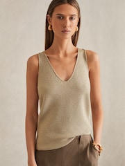 Reiss Gold Mika Metallic V-Neck Vest - Image 3 of 6